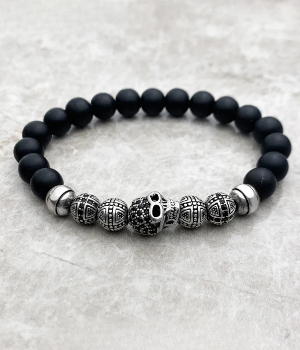 Obsidian Cross Skull Bracelet