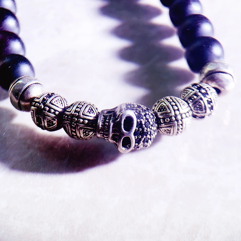 Obsidian Cross Skull Bracelet