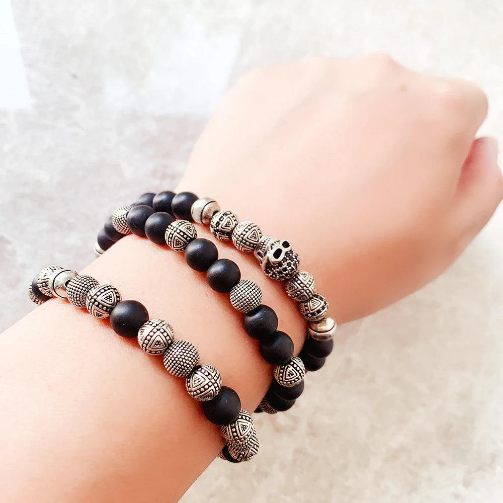 Obsidian Cross Skull Bracelet