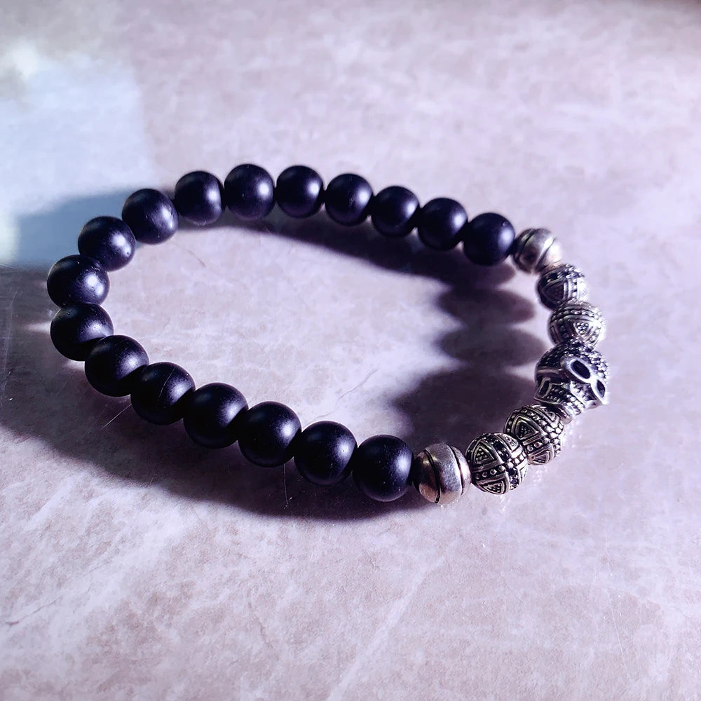 Obsidian Cross Skull Bracelet