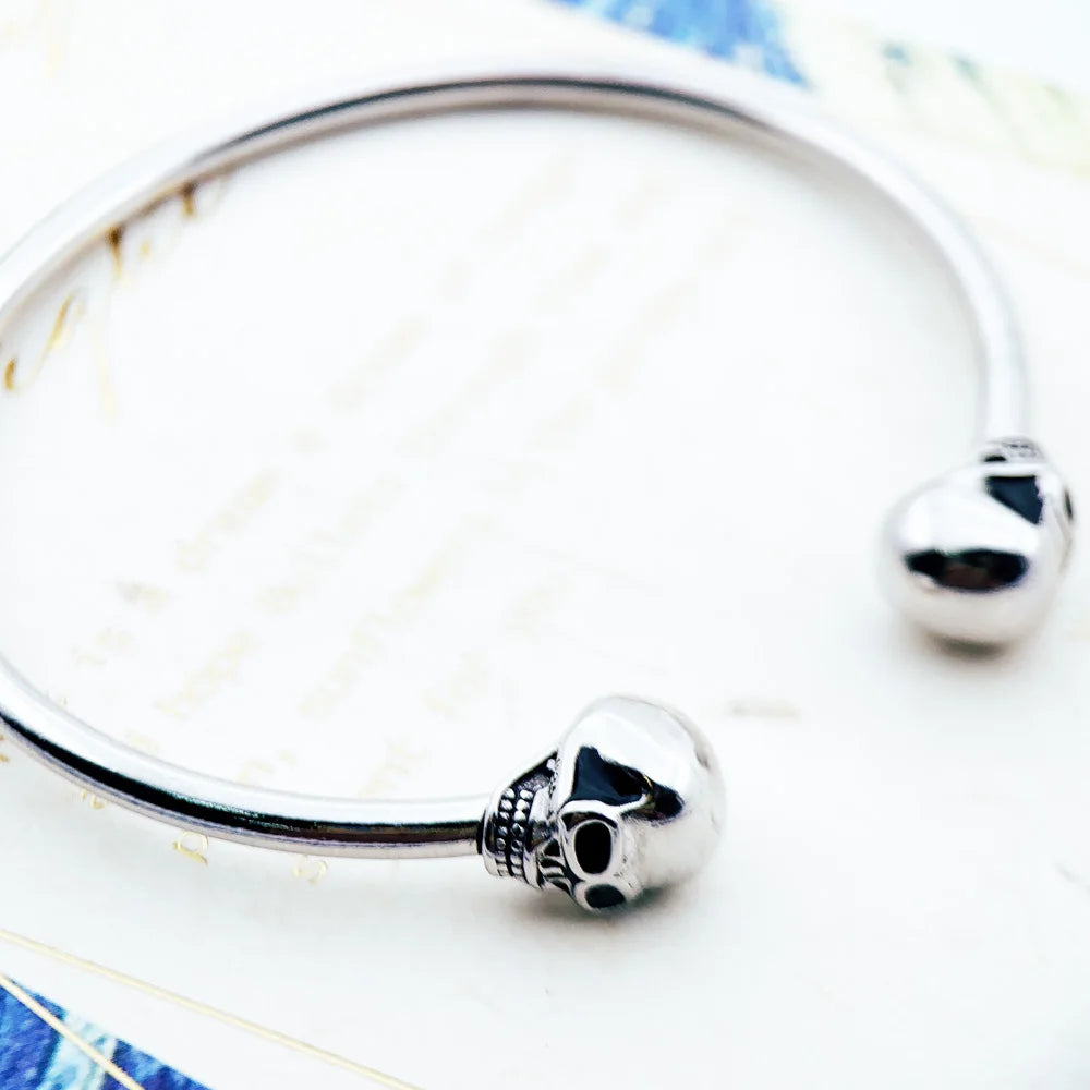 Pave Skull Silver Bangle