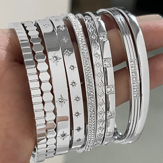 Waterproof White Cubic Zirconia Bangles